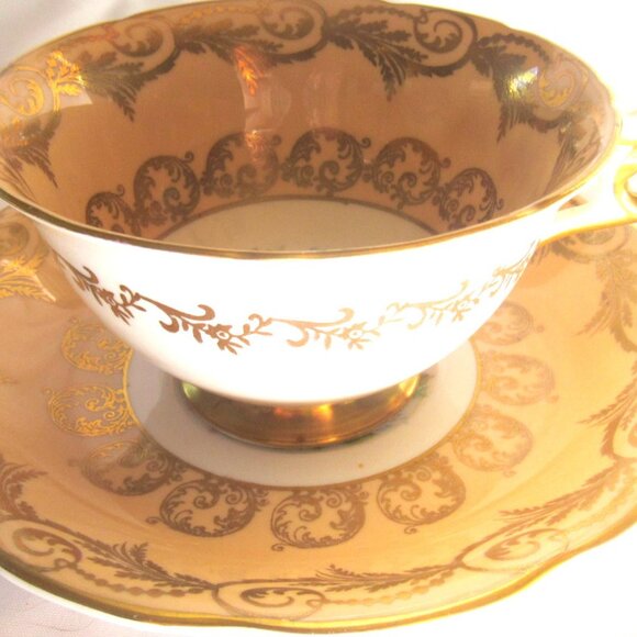 Foley Tea Cup and Saucer Hand Painted Floral Heavy Gold French Loop Handle H235 - Picture 3 of 10